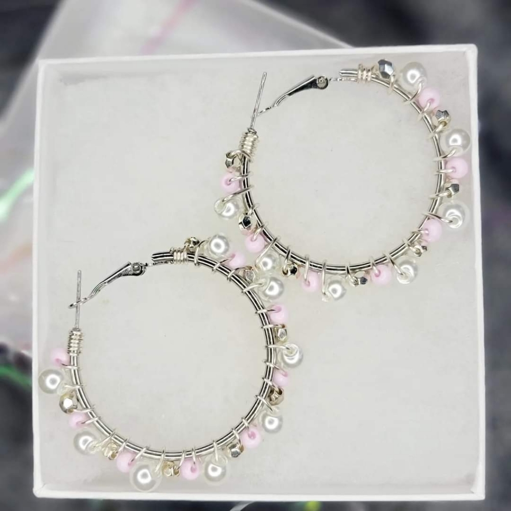 HANDMADE WIRE WRAPPED HOOP EARRINGS. One of a kind!